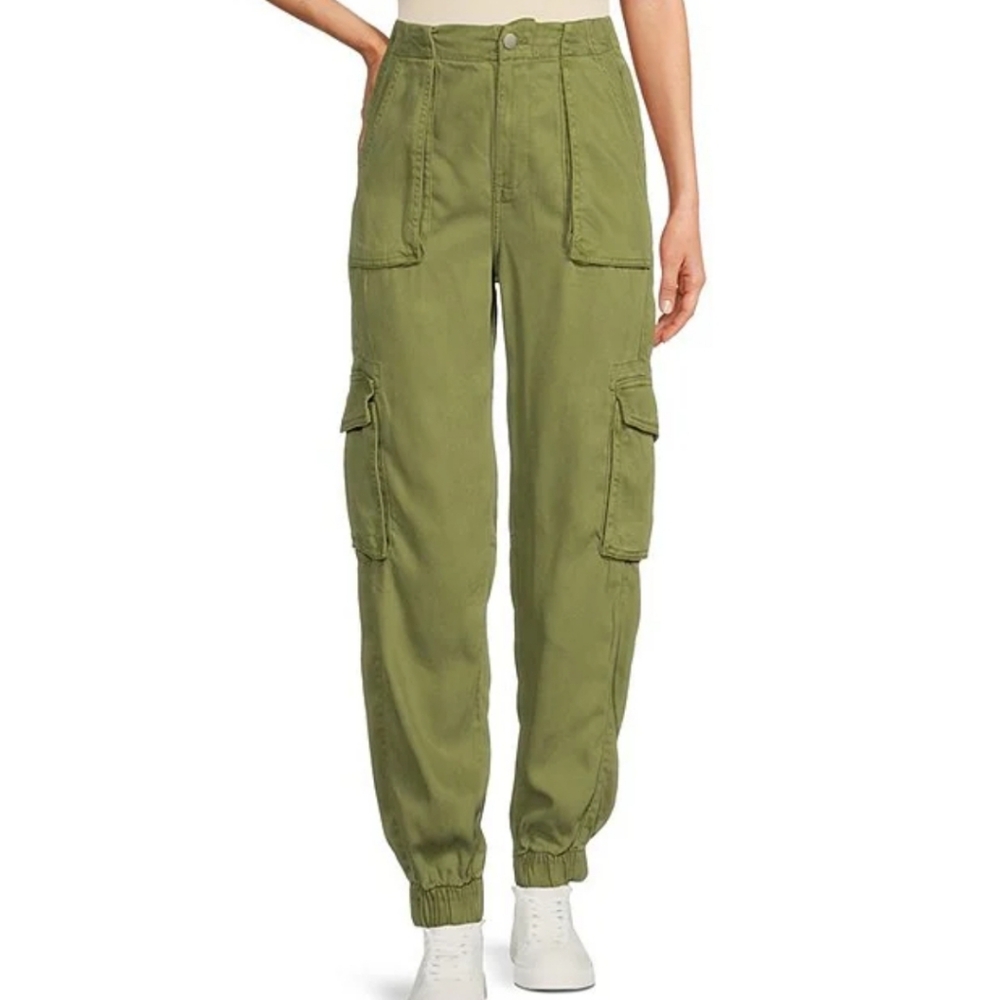 Le' AL.X Woven High Rise Cargo Flap Pocket Ankle Joggers